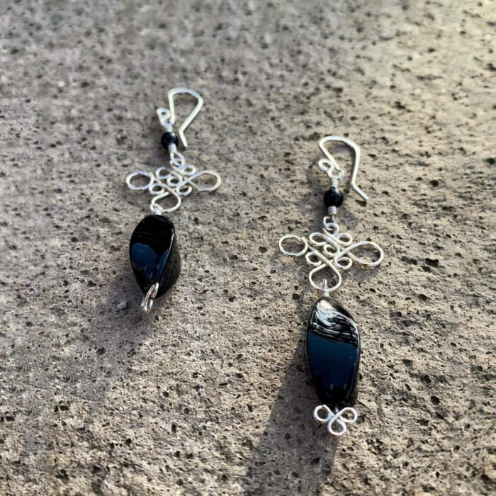 Aretes Plata Filigrana con Doble Ónix