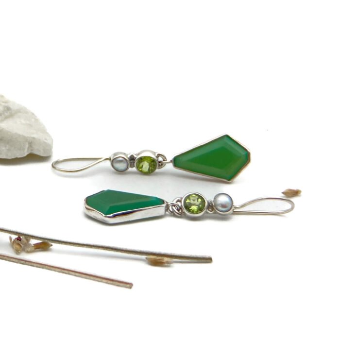 Aretes Calcedonia, Peridotos y Perlas