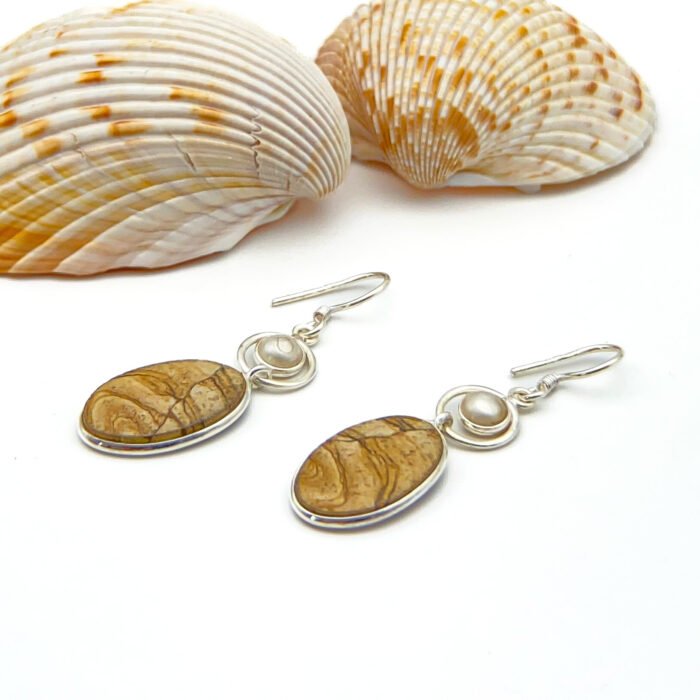 Aretes Jaspe y Perlas